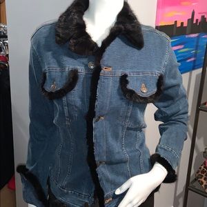 NWOT 100% mink lined Copper Key denim jacket.